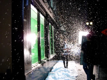 model walking on snow blankets