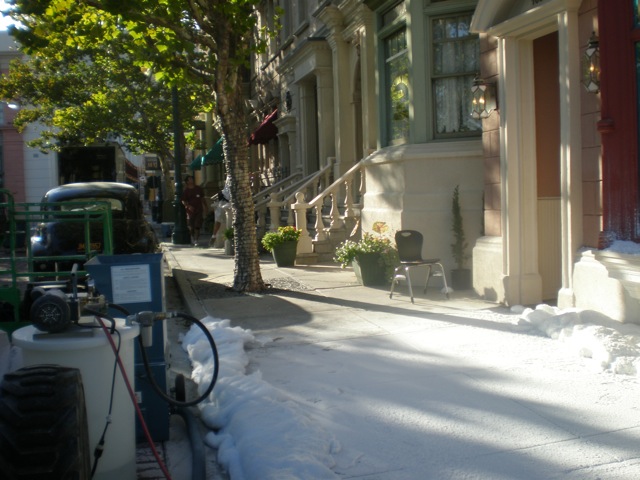 the snowcel gear and a street just sprayed