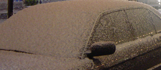 fake snow snowcel applied to a car